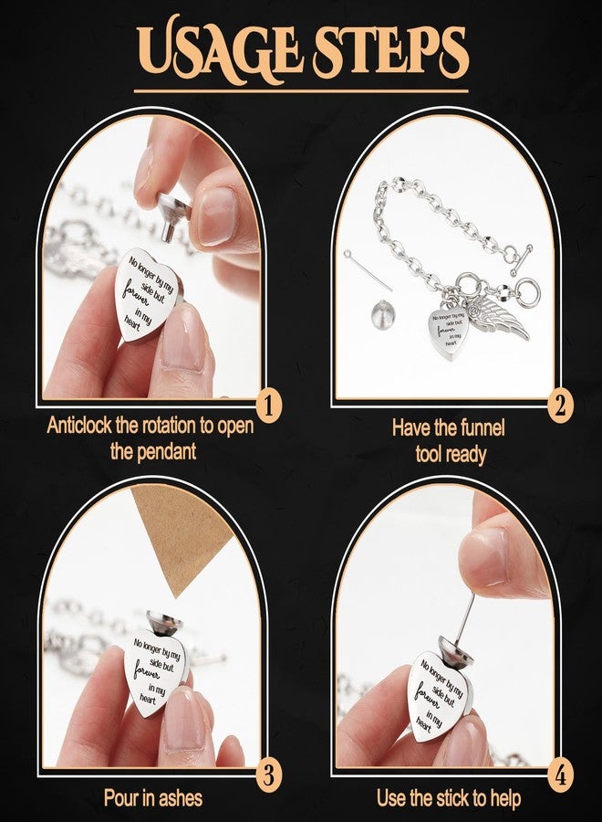 Ecation 3 Pack Urn Bracelet for Ashes Cremation Ashes Bracelet Memorial Rhinestones Jewelry Heart Locket Holder with Different Words Stainless Steel Urns Bangle Keepsake for Women Men(Dark Blue) - Image 5