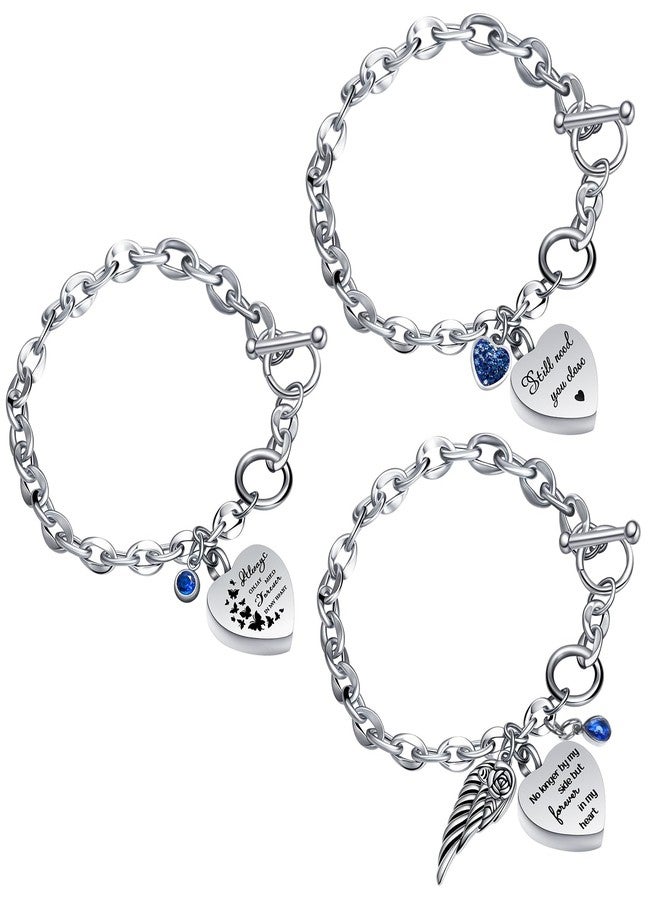 Ecation 3 Pack Urn Bracelet for Ashes Cremation Ashes Bracelet Memorial Rhinestones Jewelry Heart Locket Holder with Different Words Stainless Steel Urns Bangle Keepsake for Women Men(Dark Blue) - Image 1