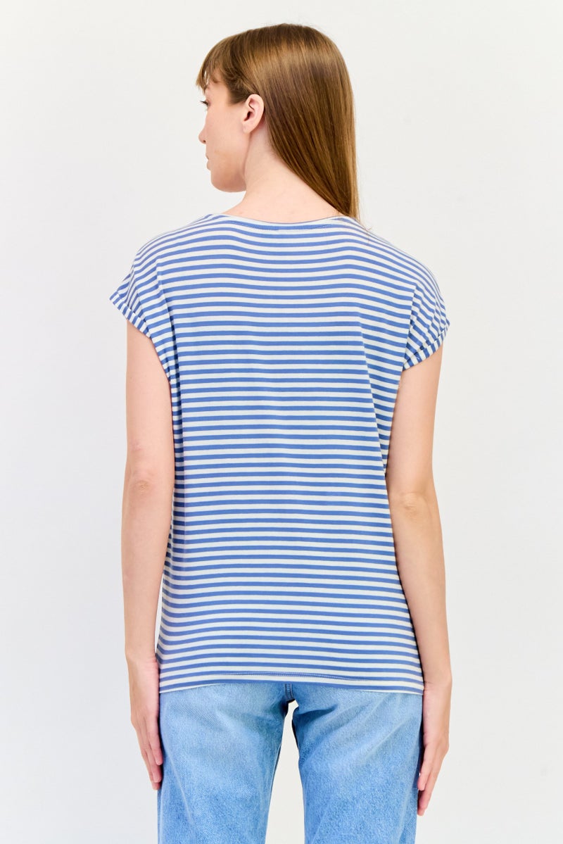 VERO MODA Women Round Neck Cap Sleeves Yarn Dye T-Shirt, Multicolor - Image 2