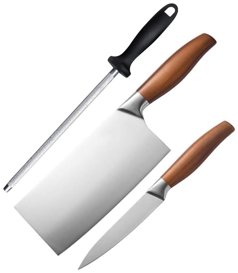 Captoola طقم سكاكين مطبخ من الفولاذ المقاوم للصدأ مع عصا شحذ وسكين تقطيع وسكين تقشير حادة لقطع اللحم - عبوة من 3 - Image 1