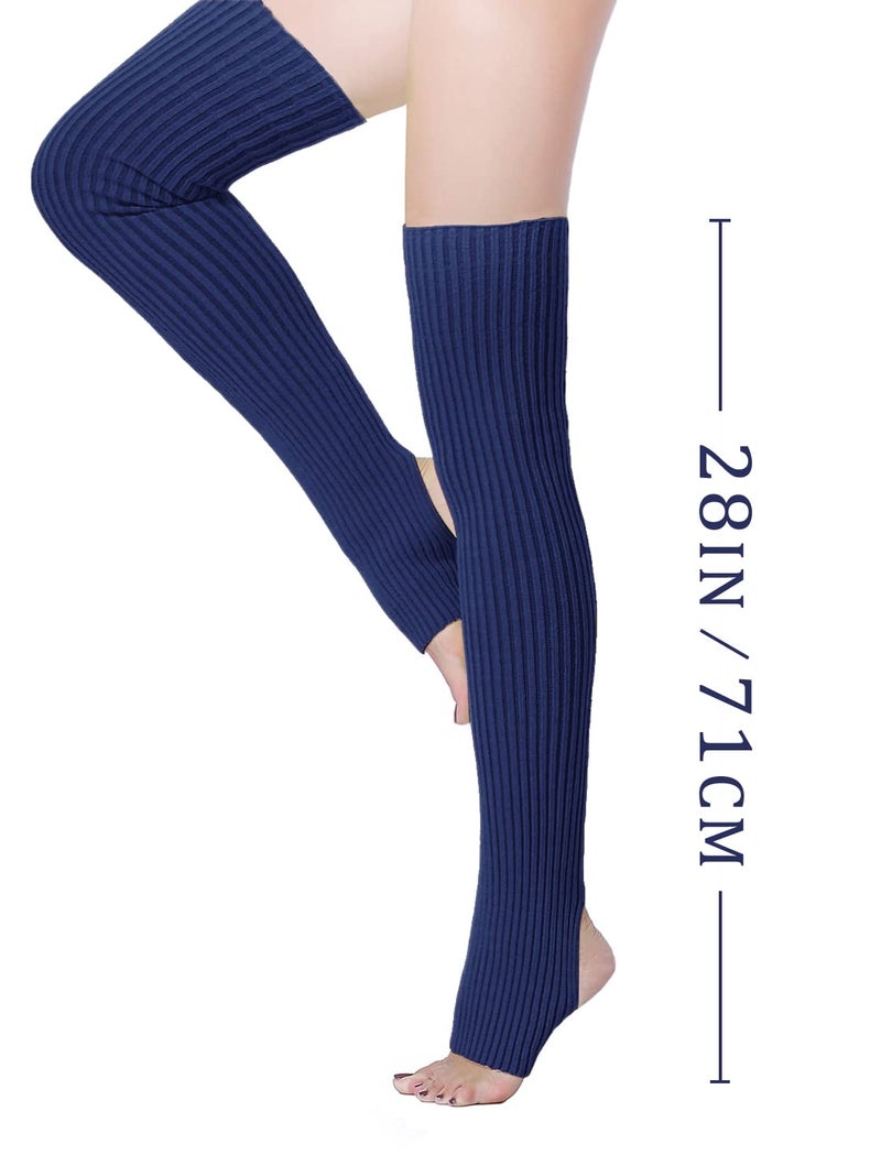 v28 Long Leg Warmer Womenâ€™s Men 80s Party Ribbed Knit Dance Sports (71navy) - Image 3