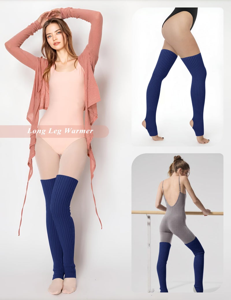 v28 Long Leg Warmer Womenâ€™s Men 80s Party Ribbed Knit Dance Sports (71navy) - Image 5
