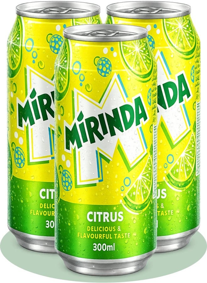 Pepsi Mirinda Citrus Carbonated Soft Drink (Pack of 3) 300ml Can By COUGAR, Refreshing Fizzy Citrus Soda, Delicious & Flavourful Sparkling Beverage, Sweet & Tangy Taste, Ready to Serve Chilled, Single Serve Can for Parties & Everyday Refreshment - (Imported-UAE) - Image 1