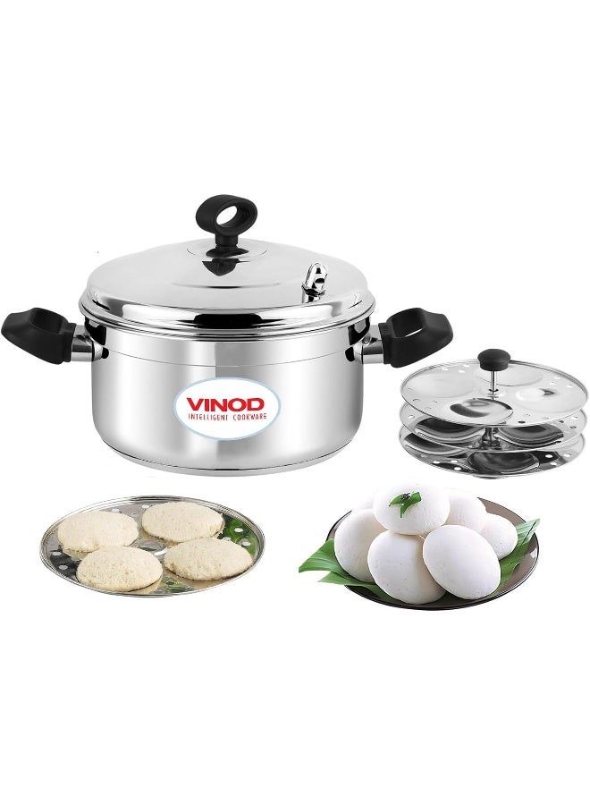 Vinod Classic Stainless Steel Idli Maker/Steamer Cooker - 4 Deeper Plates (16 Idlis) Plump Fluffy Idlis |Induction & Gas Stove Friendly|SAS Bottom|Sturdy Heat Resistant Handles|