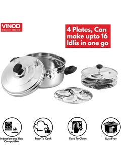 VINOD Classic Stainless Steel Idli Maker/Steamer Cooker - 4 Deeper Plates (16 Idlis)  - Image 4