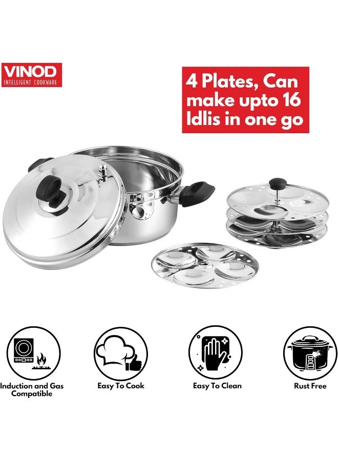 Vinod Classic Stainless Steel Idli Maker/Steamer Cooker - 4 Deeper Plates (16 Idlis) Plump Fluffy Idlis |Induction & Gas Stove Friendly|SAS Bottom|Sturdy Heat Resistant Handles| - Image 4