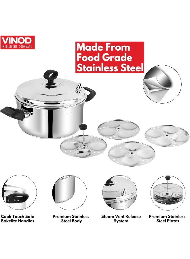 Vinod Classic Stainless Steel Idli Maker/Steamer Cooker - 4 Deeper Plates (16 Idlis) Plump Fluffy Idlis |Induction & Gas Stove Friendly|SAS Bottom|Sturdy Heat Resistant Handles| - Image 5