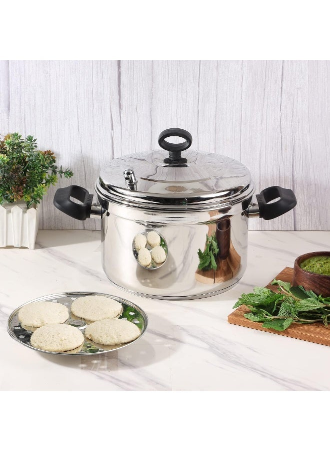 Vinod Classic Stainless Steel Idli Maker/Steamer Cooker - 4 Deeper Plates (16 Idlis) Plump Fluffy Idlis |Induction & Gas Stove Friendly|SAS Bottom|Sturdy Heat Resistant Handles| - Image 2