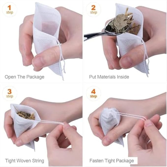 ECVV 100Pcs Disposable Drawstring Tea Filter Bags NonWoven Fabric Pouches Seal Mesh Bags Coffee Sachet Bags For Loose Leaf Tea Coffee Herb Spice - Image 5