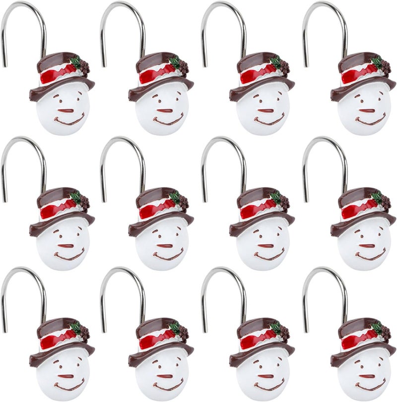 klarako 12Pcs Christmas Shower Curtain Hooks, Xmas Snowman Hooks Rust Proof Shower Curtain Hook Multifunction Christmas Tree Ornment Snowman Pendant Winter Bathroom Christmas Tree Decoration - Image 1