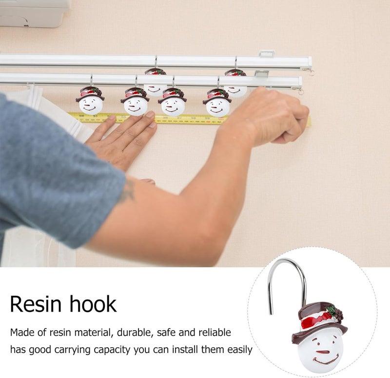 klarako 12Pcs Christmas Shower Curtain Hooks, Xmas Snowman Hooks Rust Proof Shower Curtain Hook Multifunction Christmas Tree Ornment Snowman Pendant Winter Bathroom Christmas Tree Decoration - Image 3