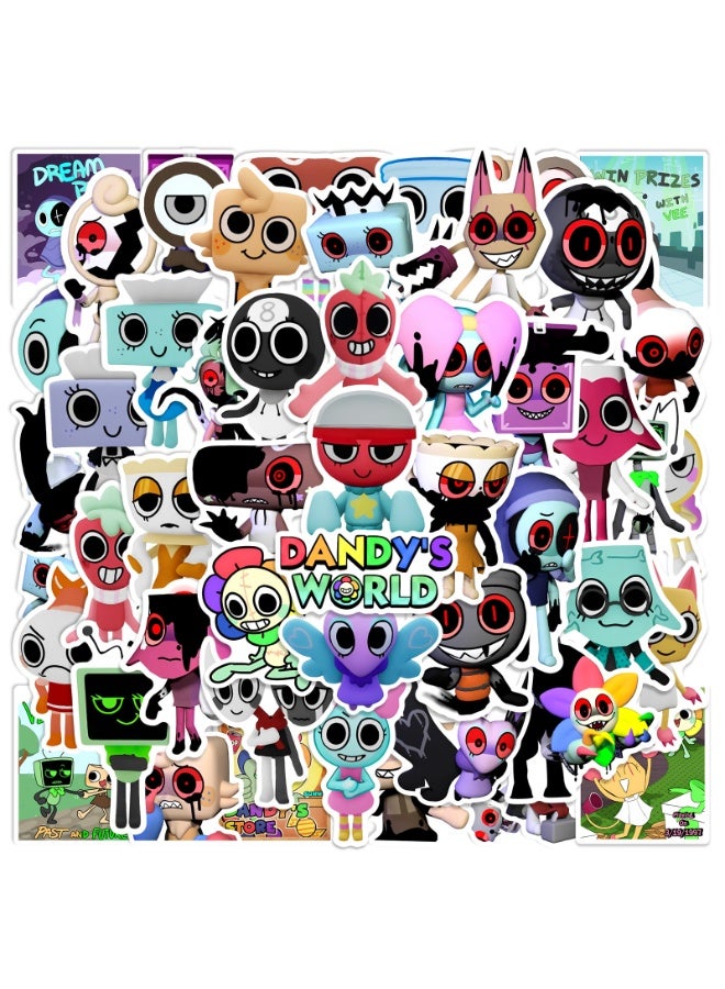 NIBEMINENT 50 Pcs Dandy's World Deco Kit Waterproof Stickers, High Definition Printing Bright Colors, Suitable for Laptop Skateboard Luggage Water Bottle Guitar DIY - Image 1