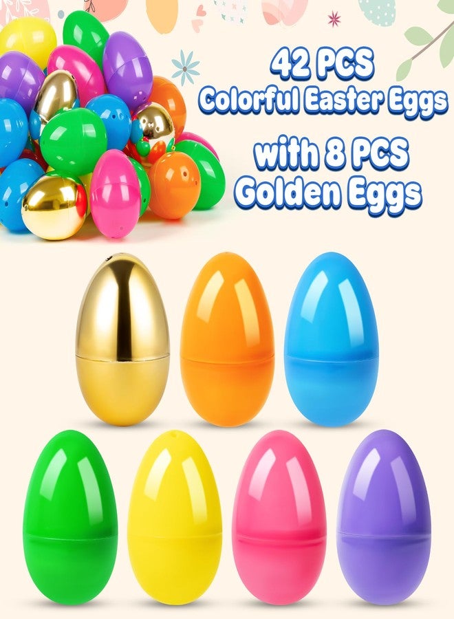 BAYSING 50PCS Plastic Easter Eggs Bulk, with 8PCS Golden Eggs Bulk Empty Plastic Eggs Fillable Colorful Bright Eggshell Bulks Easter Party Favor,Perfect for Easter Hunt, Basket Stuffers Fillers - Image 2