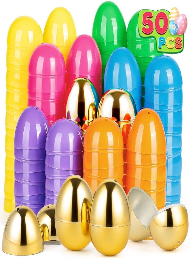 BAYSING 50PCS Plastic Easter Eggs Bulk, with 8PCS Golden Eggs Bulk Empty Plastic Eggs Fillable Colorful Bright Eggshell Bulks Easter Party Favor,Perfect for Easter Hunt, Basket Stuffers Fillers - Image 1