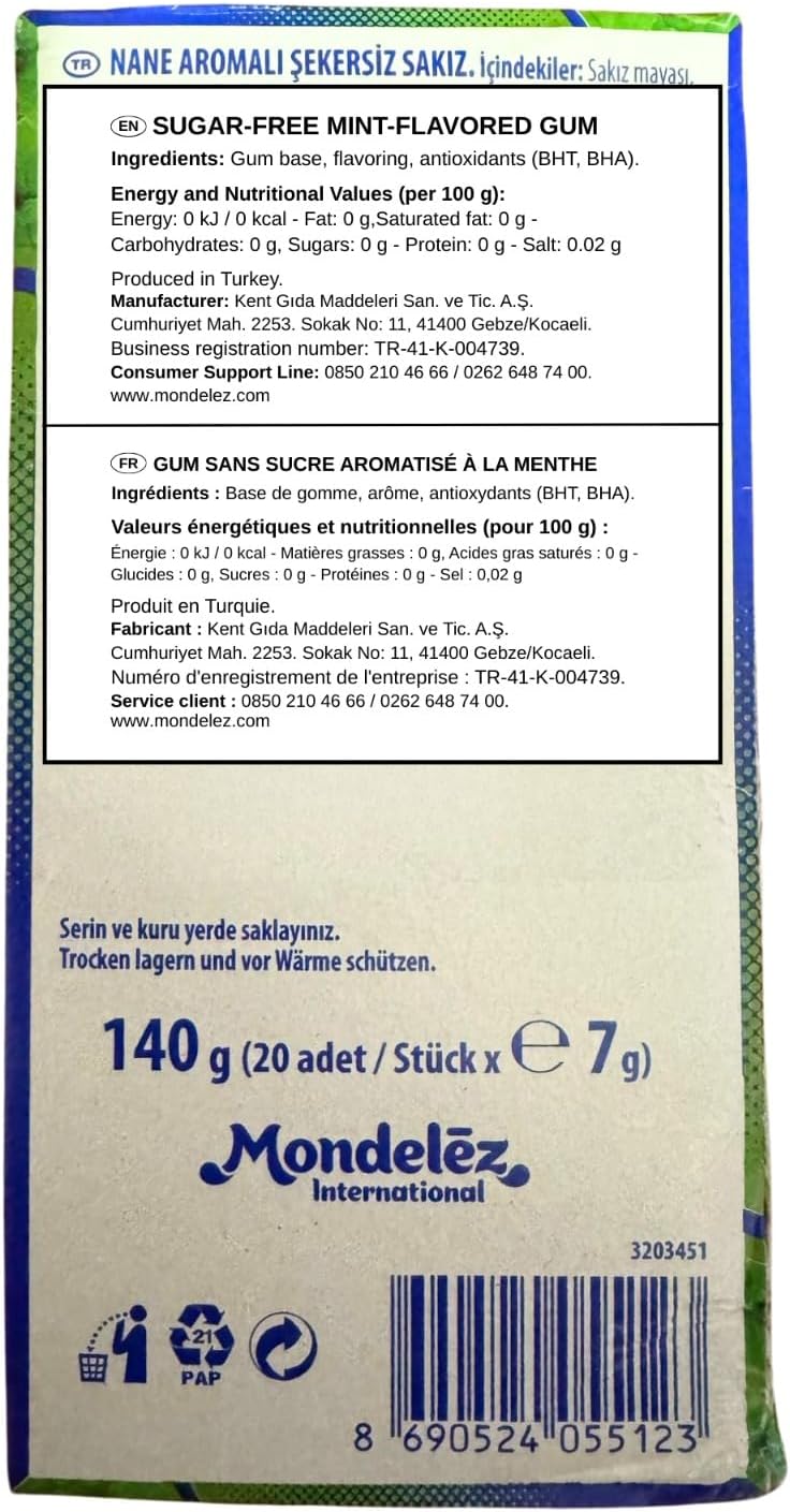 Falim Sugarless Mint Gum - 20 Pack (100 Pieces) - No Sugar, No Artificial Sweeteners - Image 2