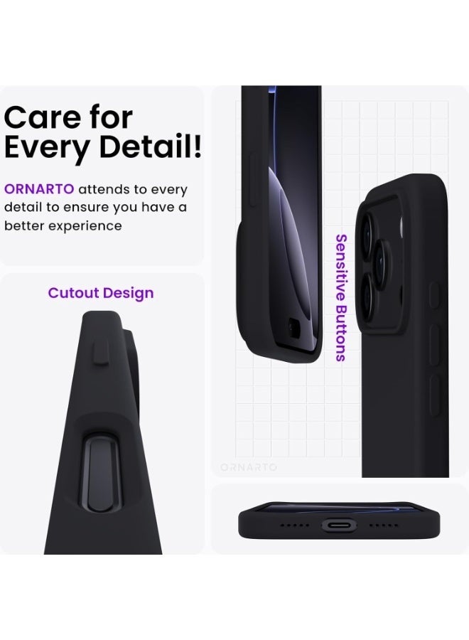ELTRAZONE Silicone Case Compatible with iPhone 17 Pro | Slim Liquid Silicone Shockproof Phone Case with 3-Layer Soft Rubber Bumper & TPU Lining | Lightweight Protective Cover – Black - Image 3