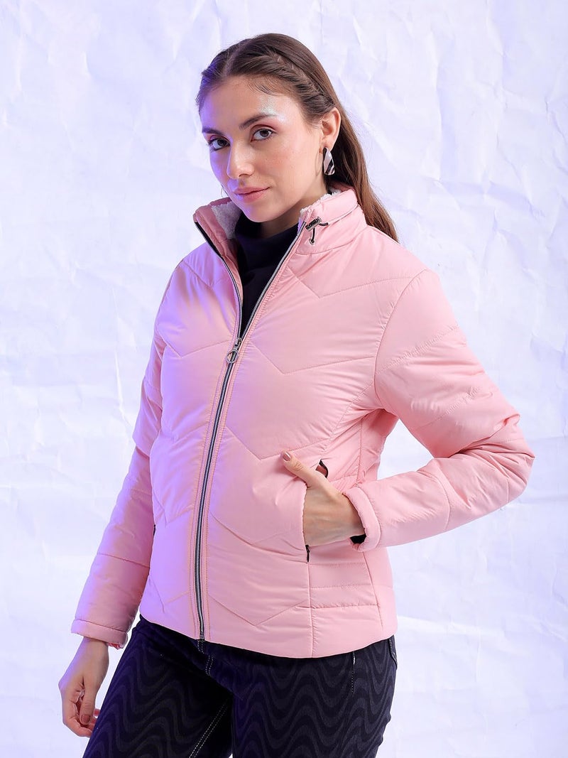 Freehand Women Pink Solid Regular Puffer Jacket - Image 4