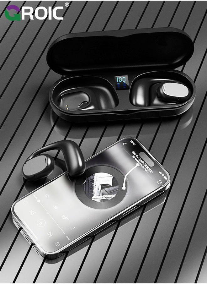 GROIC - Open Ear Headphones Wireless Bluetooth Air Bone Conduction Headphones Head Set Bluetooth Open Ear Bone Conduction Earbuds Headset Conducting Earphones Wireless Over The Ear Earbuds with Earhooks - Image 1