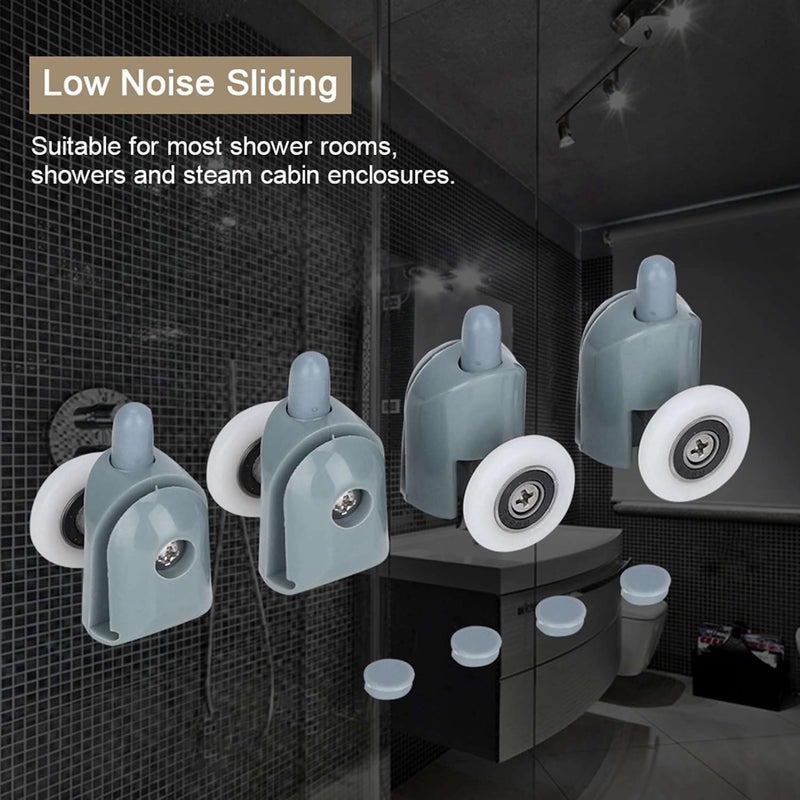 RIZGHWOY Shower Door Sliding Rollers, 4 Pieces, 25 mm Diameter, Bottom Runners for 10-12 mm Glass, Stainless Steel, Plastic and Nylon - Image 2