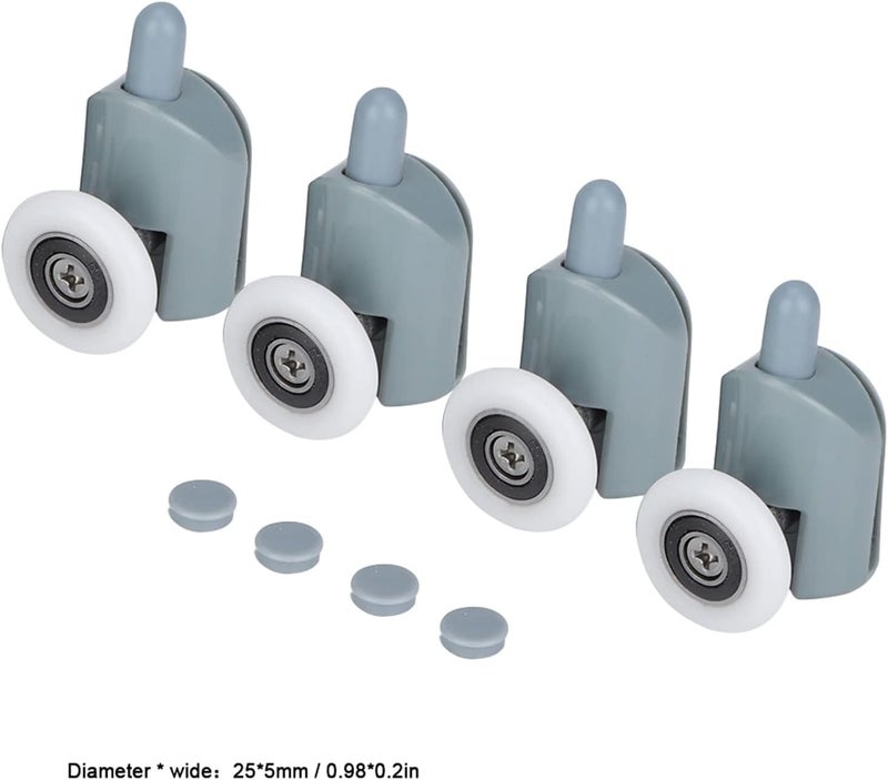 RIZGHWOY Shower Door Sliding Rollers, 4 Pieces, 25 mm Diameter, Bottom Runners for 10-12 mm Glass, Stainless Steel, Plastic and Nylon - Image 4
