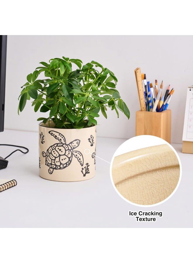 STHIE 5 Inch Ceramic Planters for Indoor Plants, Funny Small Plant Pots with Drainage, Unique Animal Decoration Flower Pot Butterfly Round Flowerpots (Sea Turtle) - Image 2