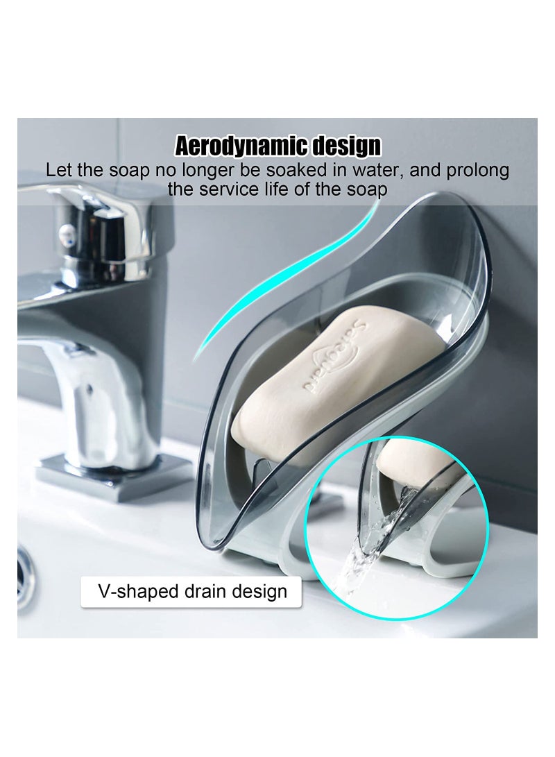 SYOSI Soap Dish Holder Self Draining Bar Saver with Suction Cup Leaf Shape for Shower Bathroom Tub Kitchen Sink Plastic Tray 2Pcs - Image 2