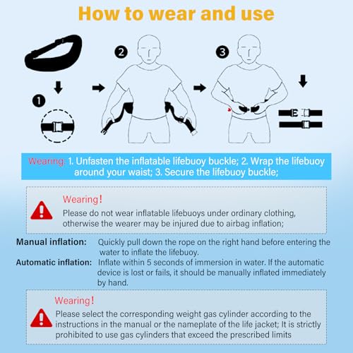 Meenoutt Automatic Inflatable Belt Pack Water Sports Jacket Waist Belt PFD for SUP Paddleboarding Fishing Boating Kayaking（fit 80-330 lbs） (Black) - Image 5