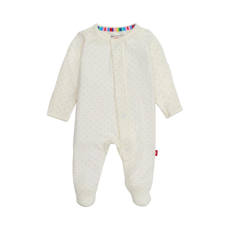 Magnetic Me Girls Modal Magnetic Baby Footie Pajamas | Silky Soft Modal Fabric | Pin Dot Cream | 0-3 Months - Image 1