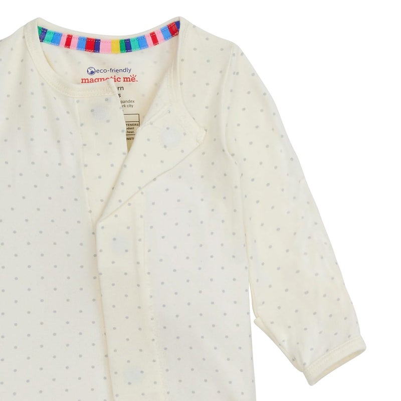 Magnetic Me Girls Modal Magnetic Baby Footie Pajamas | Silky Soft Modal Fabric | Pin Dot Cream | 0-3 Months - Image 2