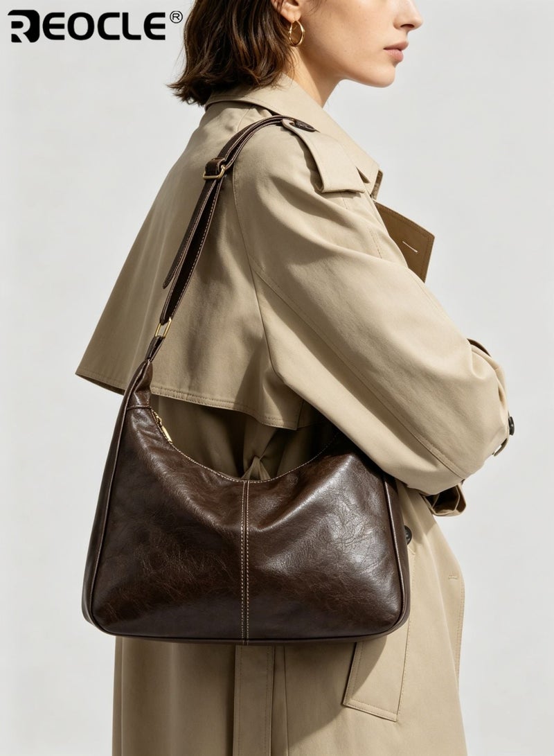 Women's Medium Hobo Bag Ultra Soft Foldable Slouchy Shoulder Tote Purse Faux Leather Daily Use Work Casual Travel - Image 1