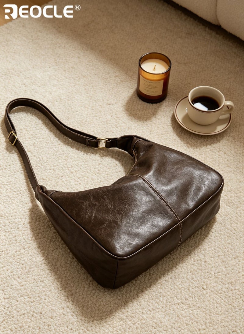 Women's Medium Hobo Bag Ultra Soft Foldable Slouchy Shoulder Tote Purse Faux Leather Daily Use Work Casual Travel - Image 3
