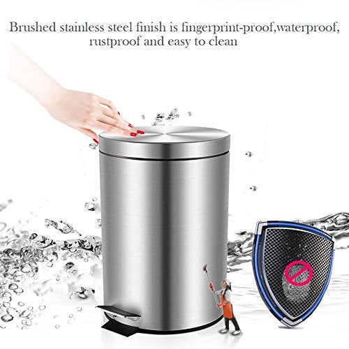 AOOMI Candy Small Round Step-On Stainless Steel Trash Can with Soft Close Lid, Removable Inner Waste Basket, Anti-Fingerprint- Silver - Image 2
