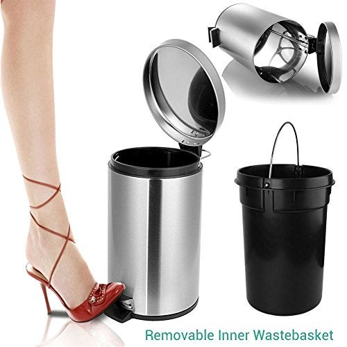 AOOMI Candy Small Round Step-On Stainless Steel Trash Can with Soft Close Lid, Removable Inner Waste Basket, Anti-Fingerprint- Silver - Image 3