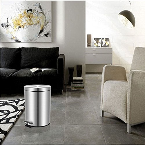 AOOMI Candy Small Round Step-On Stainless Steel Trash Can with Soft Close Lid, Removable Inner Waste Basket, Anti-Fingerprint- Silver - Image 5