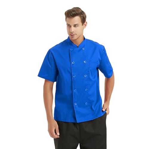 TopTie Unisex Short Sleeve Chef Coat Jacket, Royal Blue - Image 4