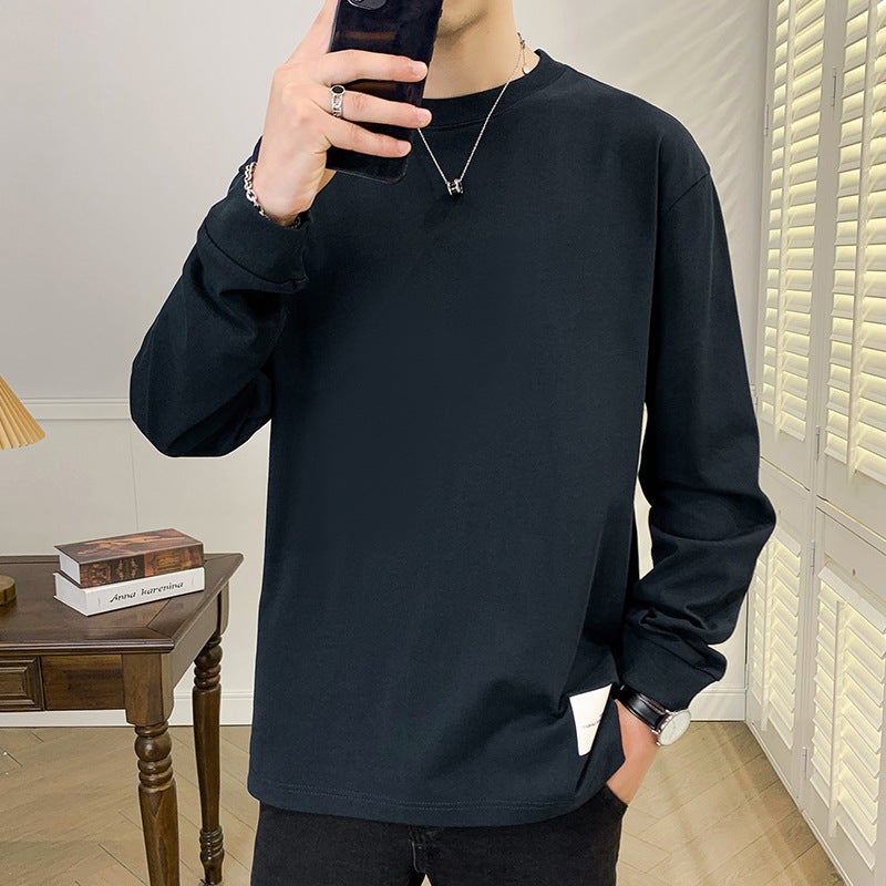 High Weight High Quality Curved Hem Men'S Round Neck Long-Sleeved T-Shirt 2024 Autum New T-Shirt Bottoming Shirt - Image 2