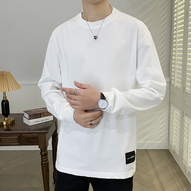 High Weight High Quality Curved Hem Men'S Round Neck Long-Sleeved T-Shirt 2024 Autum New T-Shirt Bottoming Shirt - Image 1