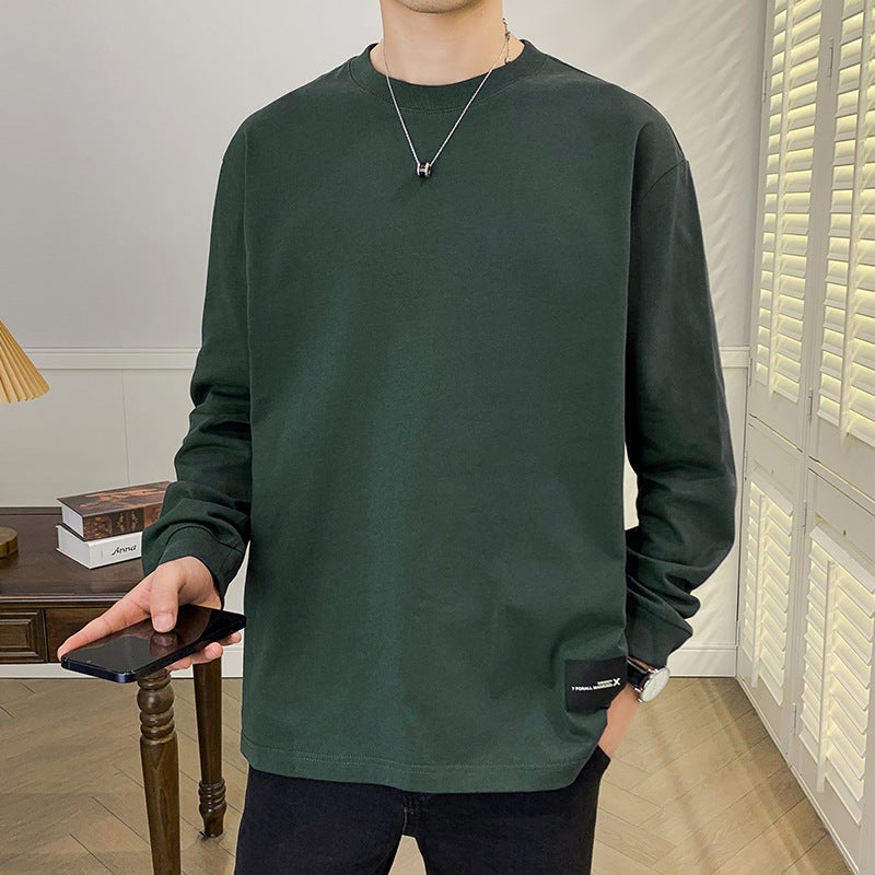 High Weight High Quality Curved Hem Men'S Round Neck Long-Sleeved T-Shirt 2024 Autum New T-Shirt Bottoming Shirt - Image 4