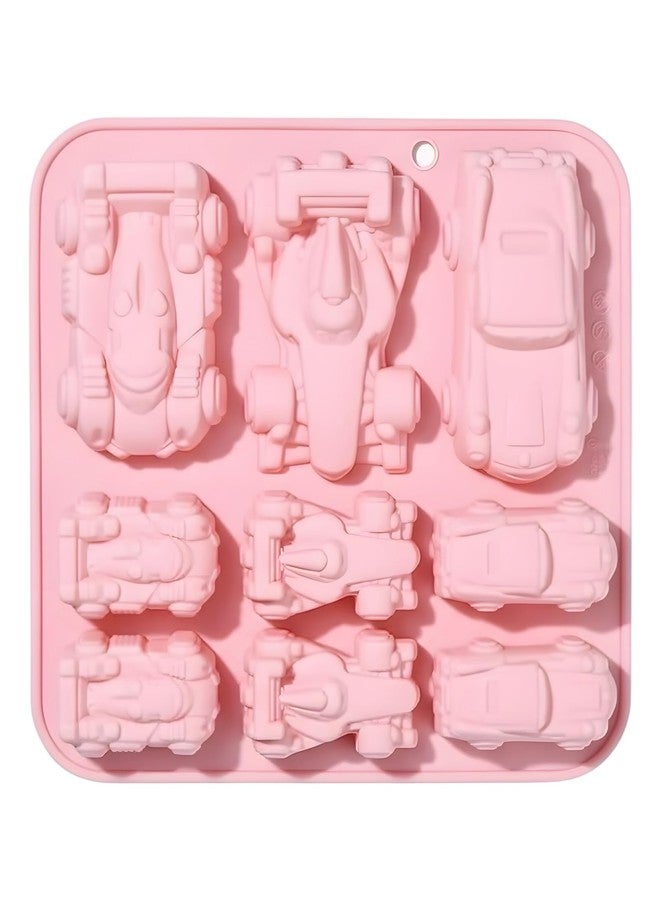xinxingin 9 Cavity Chocolate Mould, Car Shape Cake Mould for Baking, Flexible Car Mold for Jello, Ice Cubes, Baked Goods, Pink - Image 1