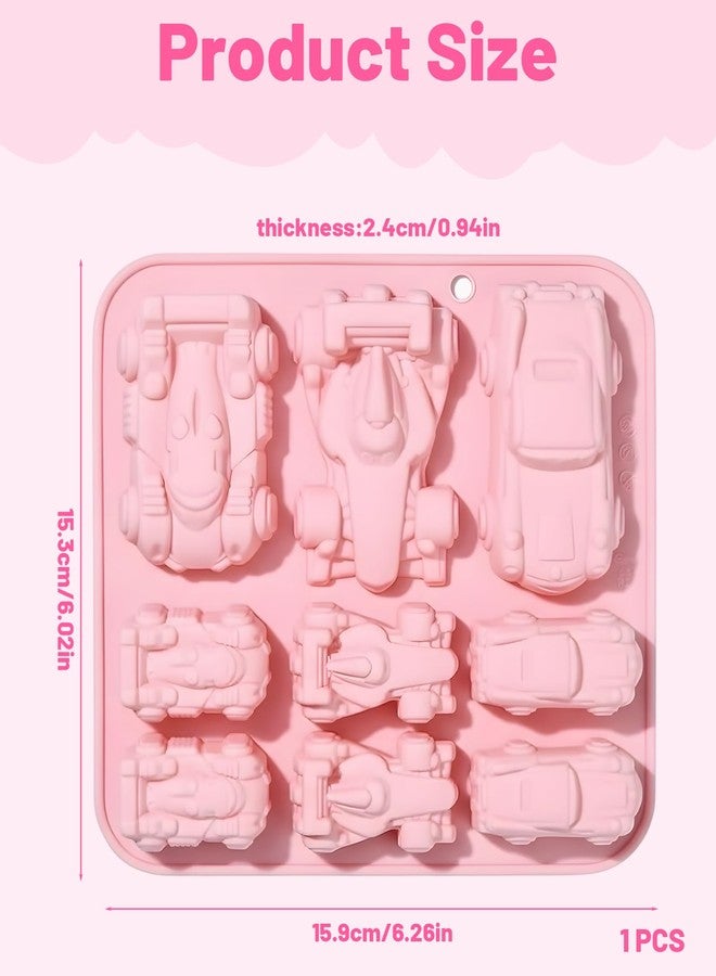 xinxingin 9 Cavity Chocolate Mould, Car Shape Cake Mould for Baking, Flexible Car Mold for Jello, Ice Cubes, Baked Goods, Pink - Image 2