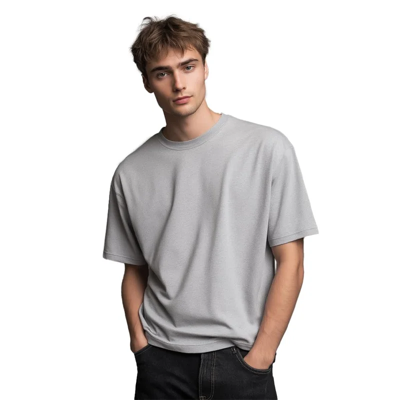 NOBERO Men's Grey Oversized Cotton T-Shirt