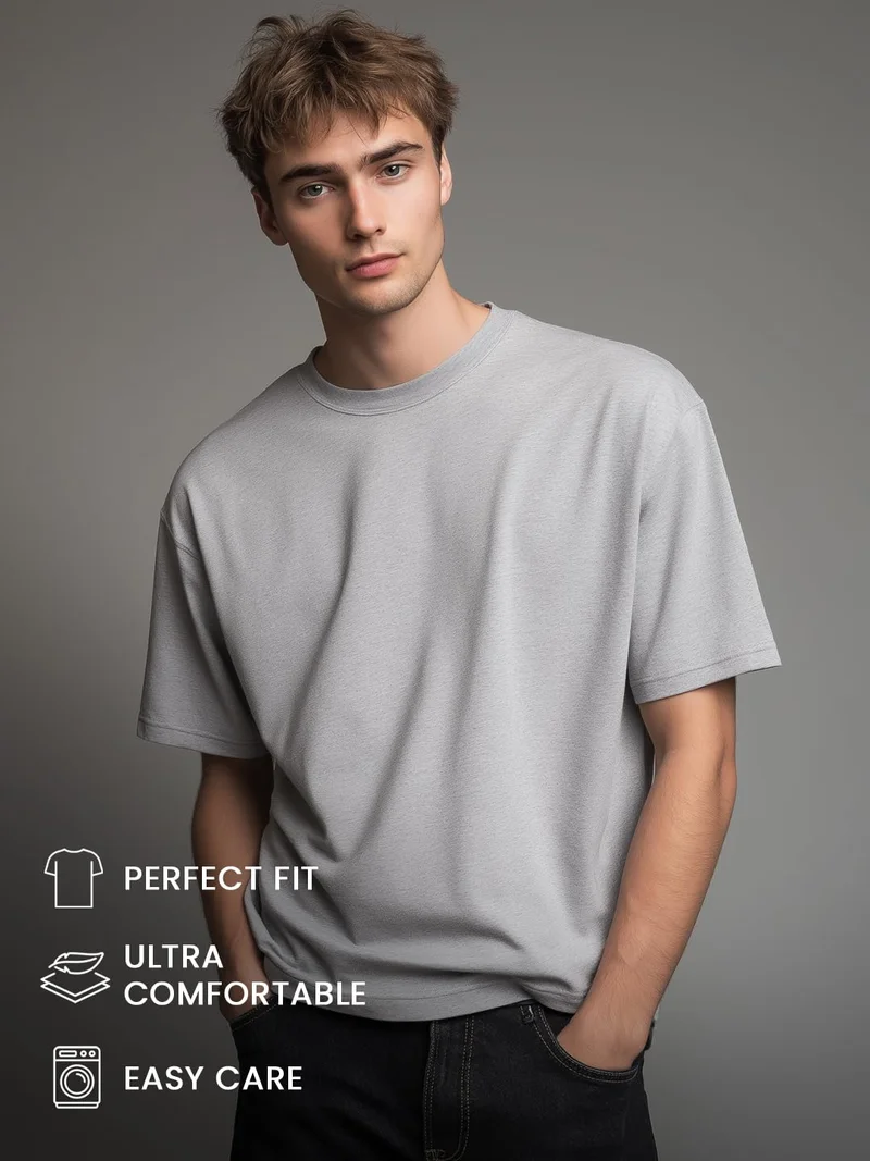 NOBERO  Men's Grey Oversized Cotton T-Shirt for Men | Best Price UAE