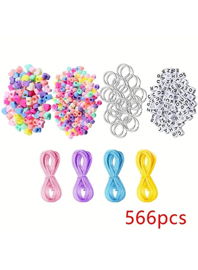566 قطعة مجموعة حرف DIY لصنع سلاسل مفاتيح يدوية، إمدادات خرز قلبي قابل للتعديل، هدايا صغيرة لحفلات أعياد الميلاد - Image 1