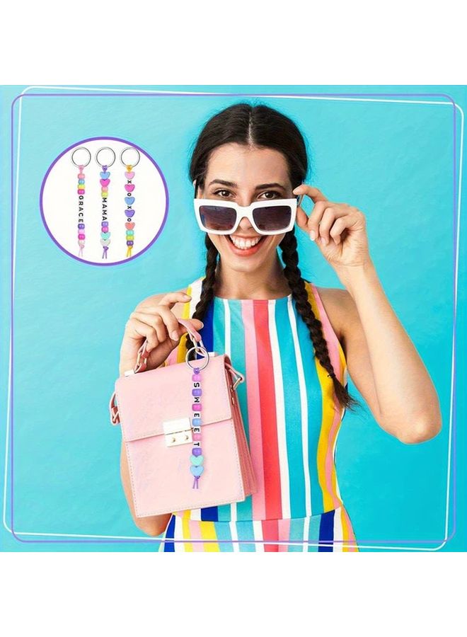 566 قطعة مجموعة حرف DIY لصنع سلاسل مفاتيح يدوية، إمدادات خرز قلبي قابل للتعديل، هدايا صغيرة لحفلات أعياد الميلاد - Image 4