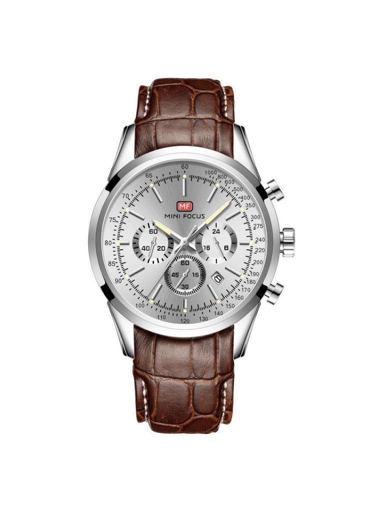 ميني فوكاس ساعة ميني فوكس MF0116G.02 للرجال – قرص فضي مع سوار جلد بني - Image 1