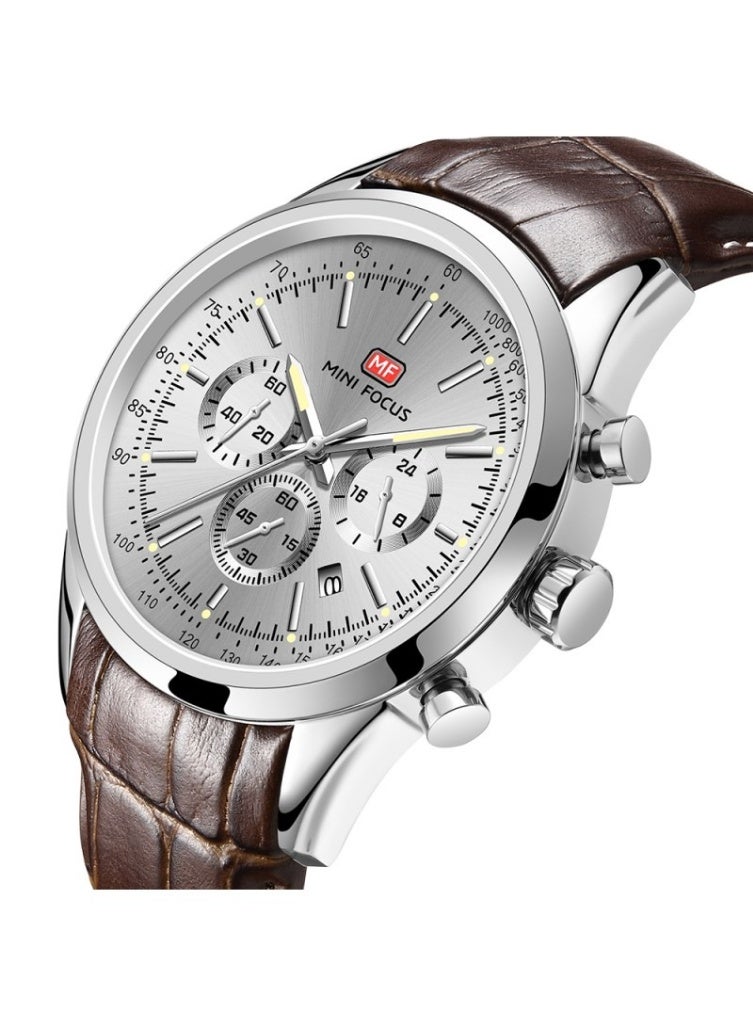 ميني فوكاس ساعة ميني فوكس MF0116G.02 للرجال – قرص فضي مع سوار جلد بني - Image 2