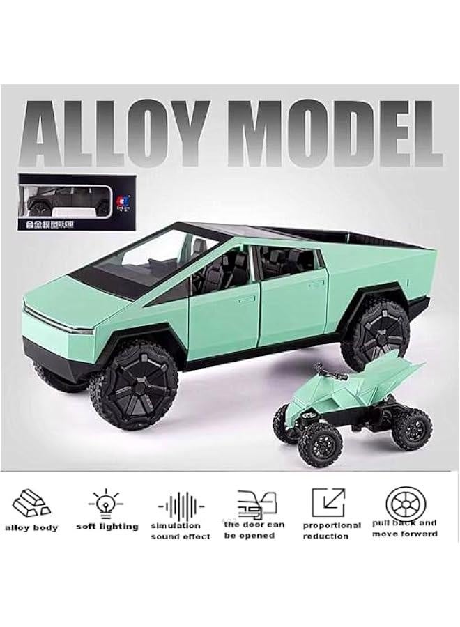 سيارة نموذجية 1:24 من شاحنة بيك آب ذات الدفع الرباعي، مع دراجة نارية صغيرة، وظيفة صوت وضوء، مناسبة للكبار والأطفال كهدايا للألعاب، والمقتنيات، والديكورات. (1:24 بيك أب أخضر) - Image 5