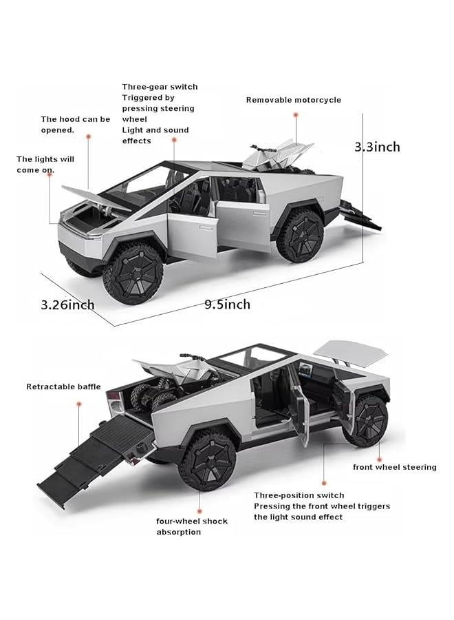 سيارة نموذجية 1:24 من شاحنة بيك آب ذات الدفع الرباعي، مع دراجة نارية صغيرة، وظيفة صوت وضوء، مناسبة للكبار والأطفال كهدايا للألعاب، والمقتنيات، والديكورات. (1:24 بيك أب أخضر) - Image 2