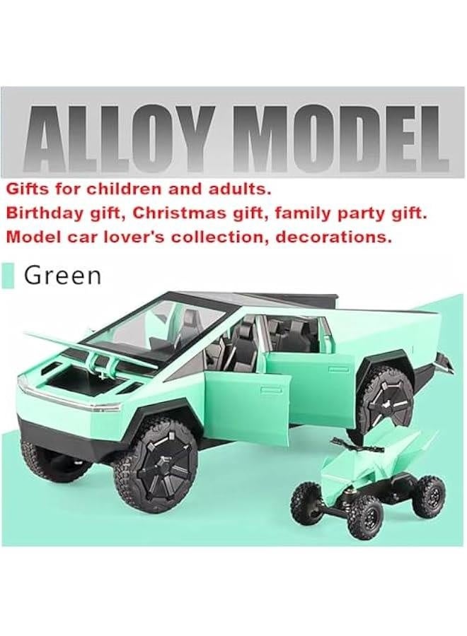 سيارة نموذجية 1:24 من شاحنة بيك آب ذات الدفع الرباعي، مع دراجة نارية صغيرة، وظيفة صوت وضوء، مناسبة للكبار والأطفال كهدايا للألعاب، والمقتنيات، والديكورات. (1:24 بيك أب أخضر) - Image 3