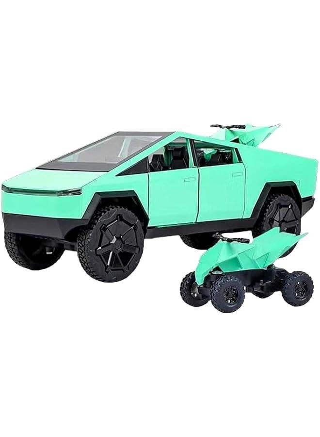 سيارة نموذجية 1:24 من شاحنة بيك آب ذات الدفع الرباعي، مع دراجة نارية صغيرة، وظيفة صوت وضوء، مناسبة للكبار والأطفال كهدايا للألعاب، والمقتنيات، والديكورات. (1:24 بيك أب أخضر) - Image 1